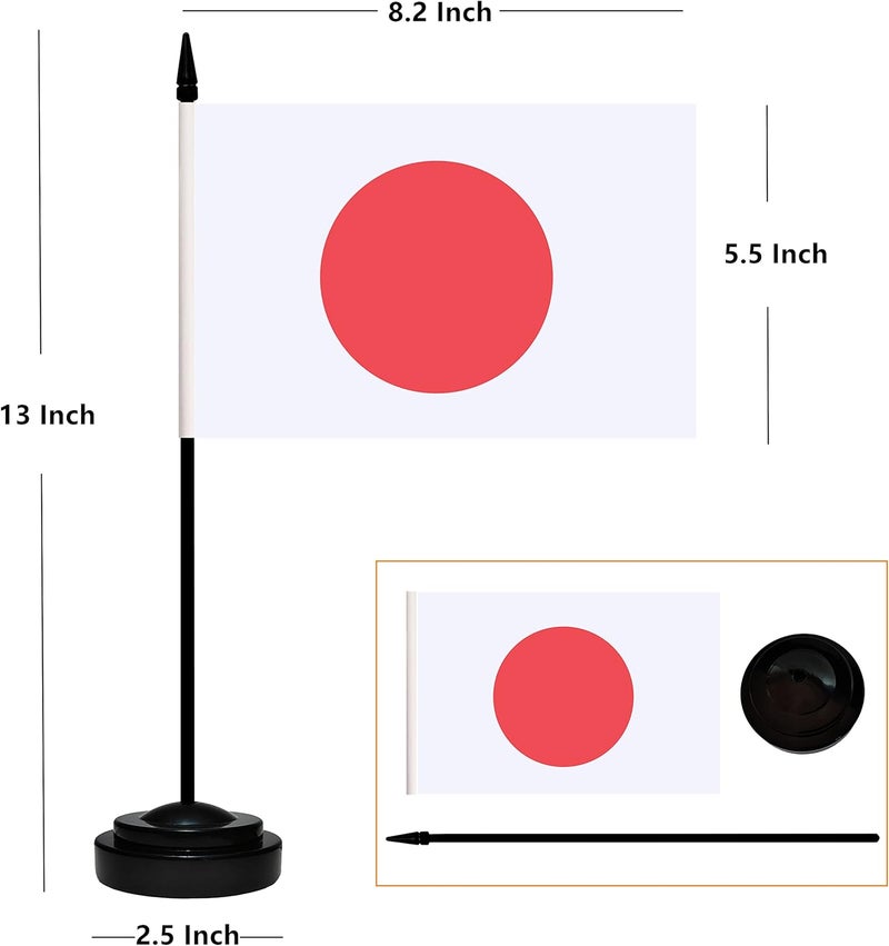 BCLin Japan Desk Flag Set, 2 Pack Japanese Table Office Flags, Small Mini Desktop Flag With 12" Solid Black Pole, Black Base, Miniature Desktop Flag - Image 2